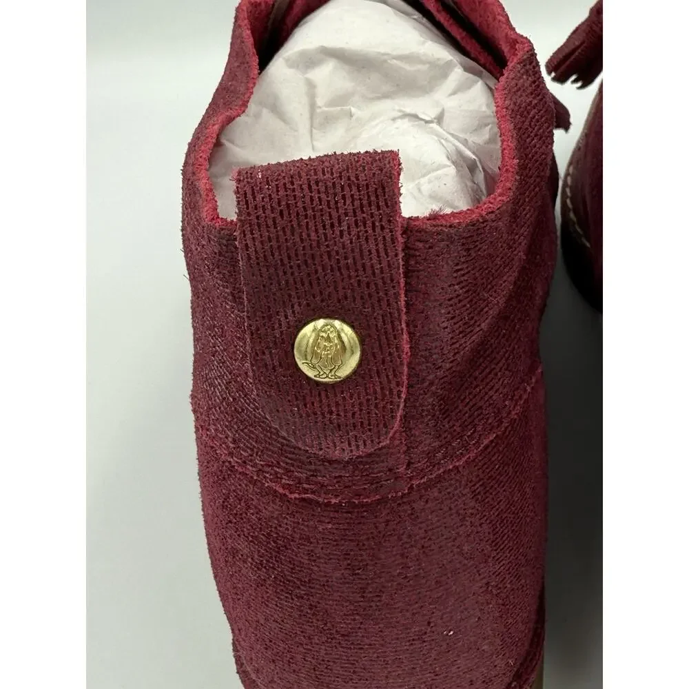 Hush Puppies Women's Suede Ankle Boots Burgundy Wide 9W Lace Up Tassel Comfort - Picture 8 of 12